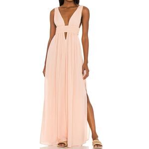 Indah Sleeveless Cut Out Deep V-Neck Flowy Maxi Dress Cream XS